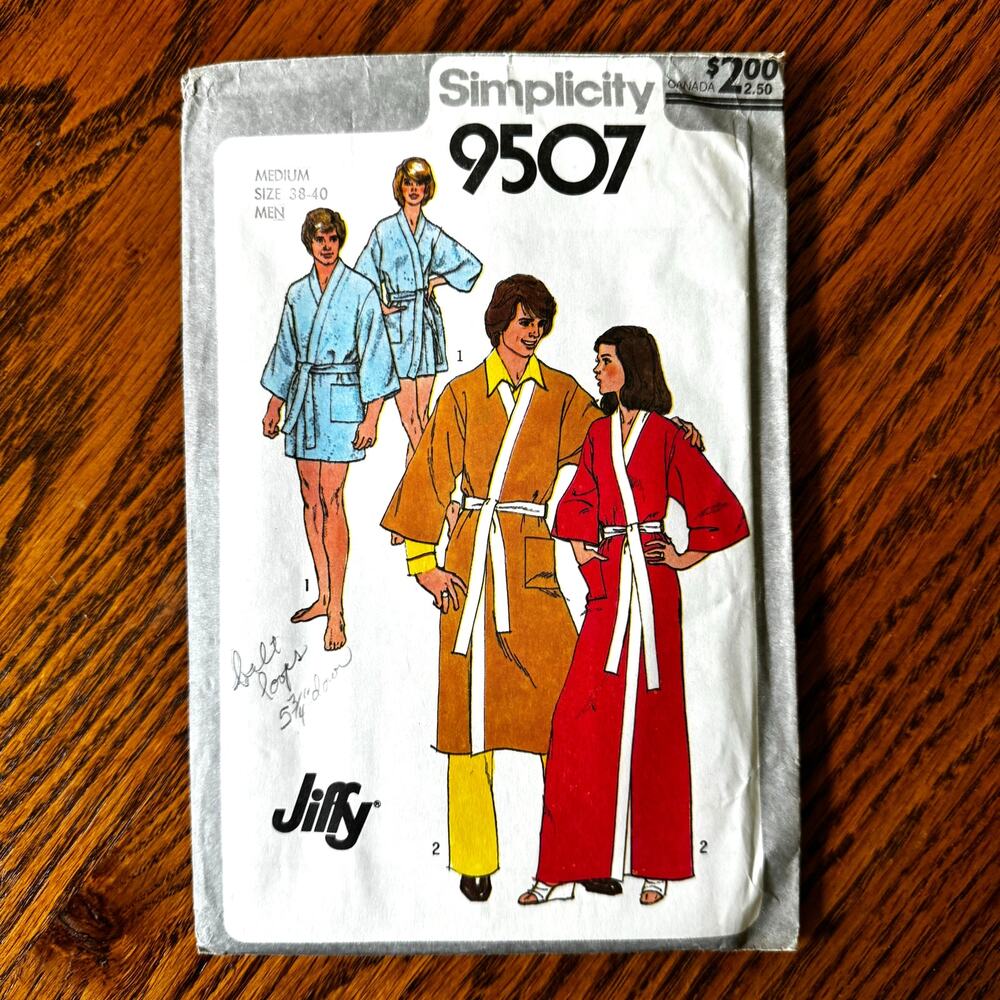 Vintage 1980s Simplicity 9507 Sewing Pattern MENS Medium Kimono Robe COMPLETE